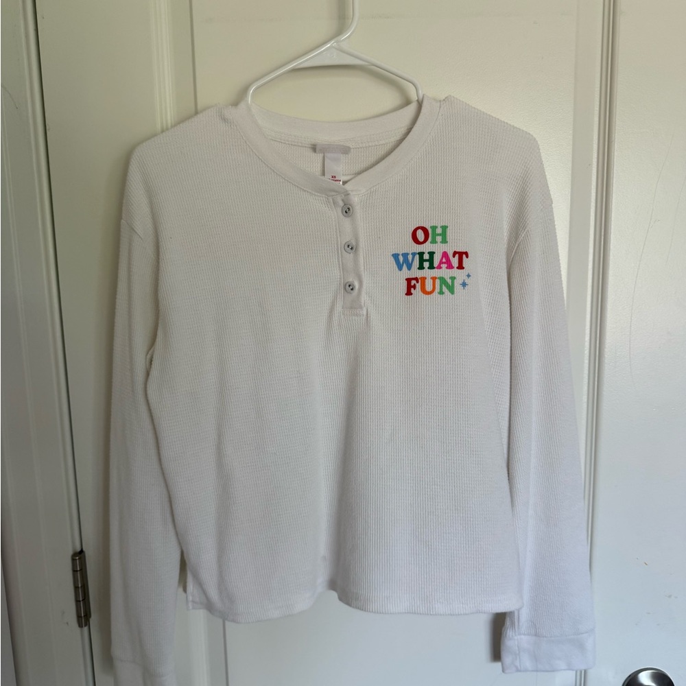 Wondershop White Henley with Colorful 'Oh What Fun' Design